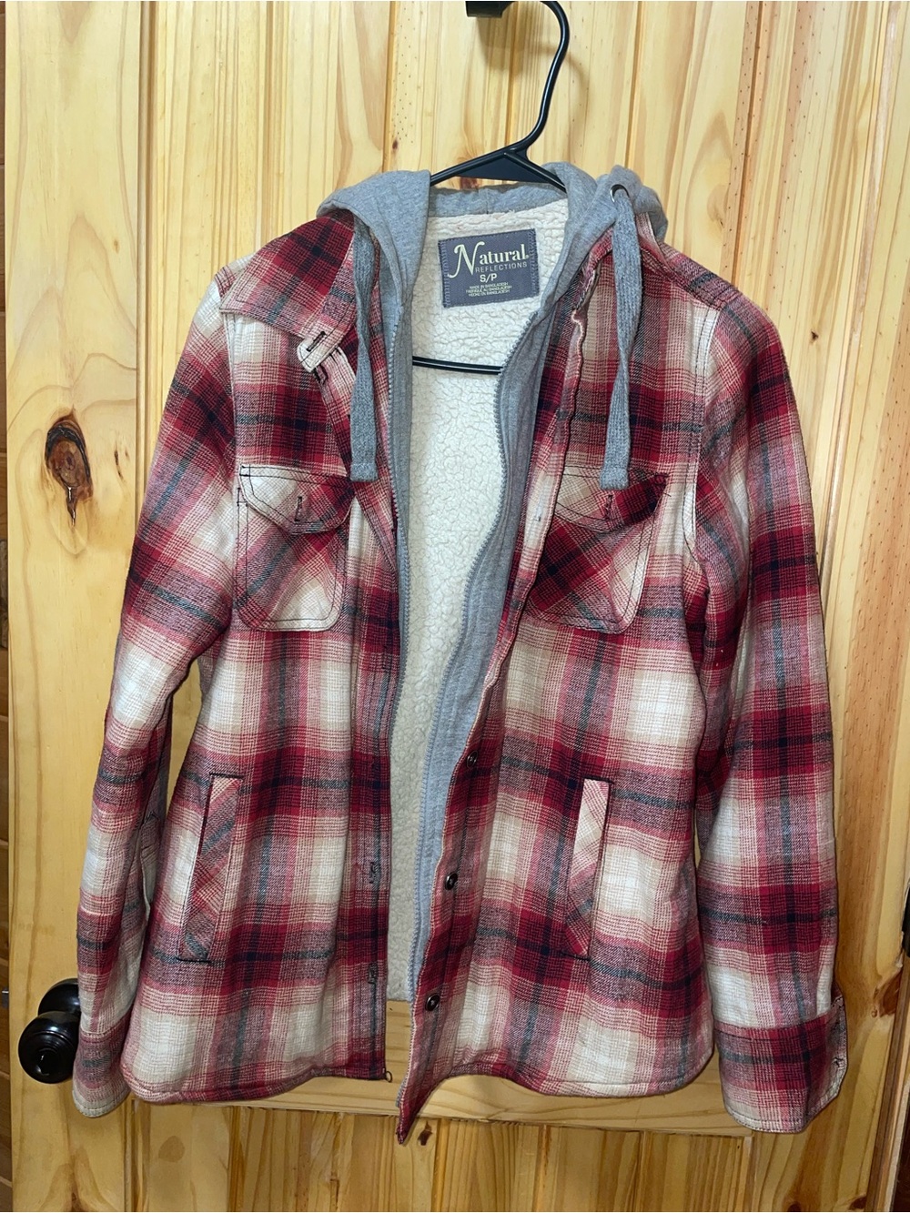 Natural Reflections Red Plaid Hooded Sherpa Jacket